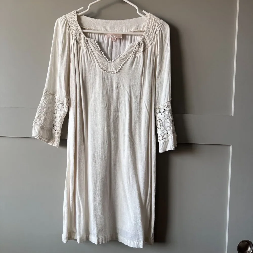 Skies Are Blue Anthropologie Crochet Mini Dress Women‎ Small Ivory Romantic Boho